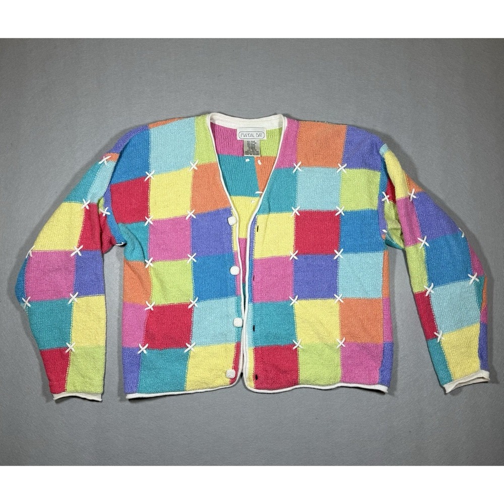 Mandal Bay Women's M Grannycore Patchwork Cardigan Sweater 90s Vintage Rami